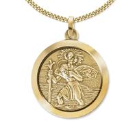 CLEVER SCHMUCK Pendentif Saint Christophe Ø 24 mm, chaîne gourmette 60 cm, argent sterling 925 plaqué or, dans un étui à bijoux anthracite