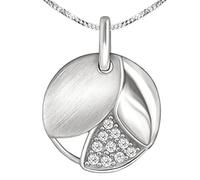 Clever Schmuck Petit pendentif rond 3 feuilles dans le Cercle Ø 12 mm, en partie ouvert, de 3 Divisé en mat, brillant et argent 925 avec pierres et chaîne 42 cm