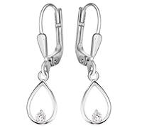 CLEVER SCHMUCK Petites boucles d'oreilles élégantes pour femme - 25 mm - Avec mini gouttes de 9 mm - 1 pierre de zircone dans un arc - En argent sterling 925 - Dans un étui à bijoux