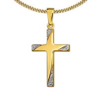 CLEVER SCHMUCK Première communion - Croix pour enfant - 19 mm - Bicolore - Ornée de croix - Or 333 8 carats - Chaîne gourmette de 38 cm - Dans un étui, Brillant