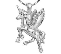 Clever Schmuck Set pendentif argent Licorne 23 mm, brillant des deux côtés grâce à de nombreux zircons et chaîne brillante Venezia 45 cm en argent 925 , livré dans un étui