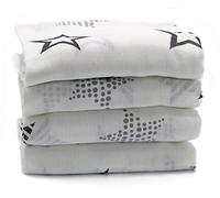 ClevereKids Langes bébé en mousseline SUPERIOR de coton imprimé d'étoiles | Lot de 4 | 00 x 80 cm | double tissage | certifié Oeko-Tex Standard 100 (Orion blanc-gris)