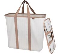 CleverMade Lot de 2 grands paniers à linge pliables, panier à linge pliable de qualité supérieure, sac à linge pour transporter toutes les poubelles de taille XL, panier pop-up avec poignées, crème à