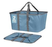 CleverMade Lot de 2 paniers à linge pliables, denim/anthracite - 50 l (50 l) avec structure métallique pop-up robuste et longues poignées de transport - Panier pliable peu encombrant
