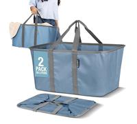 CleverMade Lot de 2 paniers à linge pliables, denim/anthracite - 50 l (50 l) avec structure métallique pop-up robuste et longues poignées de transport - Panier pliable peu encombrant