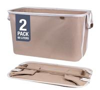 CleverMade Lot de 2 paniers à linge pliables en tissu - Bac de rangement pliable de qualité supérieure - Panier gain de place avec poignées latérales - Grand modèle (moka)