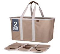 CleverMade Lot de 2 paniers à linge pliables en tissu - Bac de rangement pliable de qualité supérieure - Panier fourre-tout gain de place avec longues poignées, moka