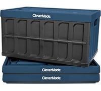 CleverMade Lot de 3 bacs de rangement pliables avec couvercles - Caisses utilitaires empilables en plastique, paroi solide, 62 L, océan