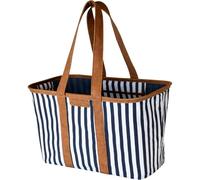 CleverMade Sac fourre-tout pliable de luxe - Bleu marine rayé - 30 l - Sac de rangement réutilisable avec poignées et fond renforcé