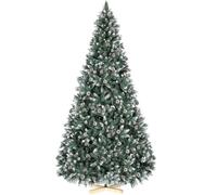 Clevich 150cm Sapin de Noël Artificiel, Sapin Nordmann Premium, Arbre de Noël avec Socle en Bois, Pin Enneigé et Vrais Cônes, 676 Branches, Aspect Hivernal, Montage Facile, Décoration de Noël