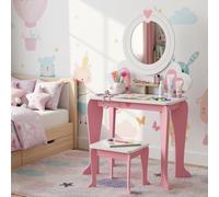 Clevich 2 en 1 Coiffeuse Enfant, Coiffeuse pour Fille avec Miroir et Tabouret Enfant, Bureau pour Enfants, Table de Maquillage pour Enfants 3 à 8 Ans (Rose)