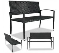 Clevich Banc de Jardin en Rotin 2 Places, Résistant aux Intempéries avec Accoudoirs, Charge Maximale 320 kg, Résistant aux UV, Banquette Exterieur, pour 2 à 3 Personnes, 122x62x90 cm,Noir