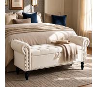 Clevich Banc de Rangement 133cm, Banc Bout de Lit, Vérin à Gaz, Sofa Bench | Banquette de Lit, Coffre de Rangement en Velours Rembourrée, en Bois, Coffre de Rangement pour Chambre et Salon, Beige