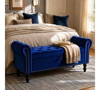Clevich Banc de Rangement 133cm, Banc Bout de Lit, Vérin à Gaz, Sofa Bench | Banquette de Lit, Coffre de Rangement en Velours Rembourrée, en Bois, Coffre de Rangement pour Chambre et Salon, Bleu