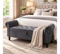 Clevich Banc de Rangement 133cm, Banc Bout de Lit, Vérin à Gaz, Sofa Bench | Banquette de Lit, Coffre de Rangement en Velours Rembourrée, en Bois, Coffre de Rangement pour Chambre et Salon, Gris foncé