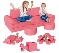 Clevich Canapé Modulable pour Enfants, Canape Enfant Convertible Confortable, Meubles de Chambre et de Salle de Jeux pour Tout-Petits, Possibilités de Jeux Infinies, Velours Côtelé (Rose)