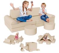 Clevich Canapé Modulable pour Enfants, Canape Enfant Convertible Confortable, Meubles de Chambre et de Salle de Jeux pour Tout-Petits, Possibilités de Jeux Infinies, Velours Côtelé (Beige)