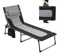 Clevich Chaise Longue Pliable XXL - 199 x 66 cm - avec Dossier réglable en 5 Positions - avec Oreiller et Poche latérale - Charge maximale : 150 kg - pour Plage, Piscine