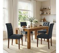 Clevich Chaises de Salle à Manger Rembourrées en Lin, Pieds en Chêne, Dossier Haut Confortable, Chesterfield, pour Maison Bureau Cuisine Réunion Hôtel, 46x62x92cm (Gris, 4pcs)