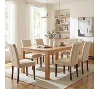 Clevich Chaises de Salle à Manger Rembourrées en Lin, Pieds en Chêne, Dossier Haut Confortable, Chesterfield, pour Maison Bureau Cuisine Réunion Hôtel, 46x62x92cm (Beige, 6pcs)