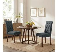 Clevich Chaises de Salle à Manger Rembourrées en Lin, Pieds en Chêne, Dossier Haut Confortable, Chesterfield, pour Maison Bureau Cuisine Réunion Hôtel, 46x62x92cm (Gris, 2pcs)