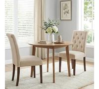 Clevich Chaises de Salle à Manger Rembourrées en Lin, Pieds en Chêne, Dossier Haut Confortable, Chesterfield, pour Maison Bureau Cuisine Réunion Hôtel, 46x62x92cm (Beige, 2pcs)