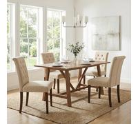 Clevich Chaises de Salle à Manger Rembourrées en Lin, Pieds en Chêne, Dossier Haut Confortable, Chesterfield, pour Maison Bureau Cuisine Réunion Hôtel, 46x62x92cm (Beige, 4pcs)