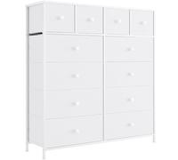 Clevich Commode pour Chambre à Coucher, Armoire à 12 Tiroirs en Tissu Meuble de Rangement avec Dessus en Bois et Grand Espace de Rangement Chambre à Coucher, Salon, Entrée (Blanc)