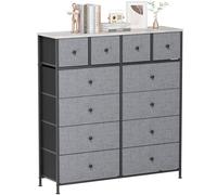 Clevich Commode pour Chambre à Coucher, Armoire à 12 Tiroirs en Tissu Meuble de Rangement avec Dessus en Bois et Grand Espace de Rangement Chambre à Coucher, Salon, Entrée (Gris avancé)