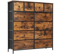 Clevich Commode pour Chambre à Coucher, Armoire à 12 Tiroirs en Tissu Meuble de Rangement avec Dessus en Bois et Grand Espace de Rangement Chambre à Coucher, Salon, Entrée (Rétro Marron + Noir)