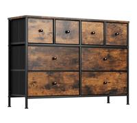 Clevich Commode Tiroir, avec 8 tiroirs en Tissu, Plateau en Bois, Structure en métal, pour Chambre à Coucher, Salon, Chambre d'enfant, Bureau, Couloir(Rétro Marron + Noir)