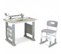 Clevich Ensemble Bureau et Chaise pour Enfants, réglable en Hauteur, pour Enfants de 3 Ans et Plus, idéal pour la Chambre d'enfant, Comprend Un Espace de Rangement(Gris)