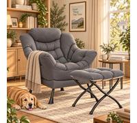 Clevich Fauteuil Relax avec Repose-Pieds pour Salon et Chambre,1 Gris foncé | Fauteuil de lecture confortable avec poche latérale, tissu polyester, structure métallique, idéal pour bureau et coin lecture