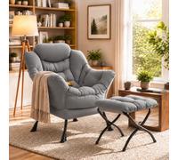 Clevich Fauteuil Relax avec Repose-Pieds pour Salon et Chambre, Gris Foncé