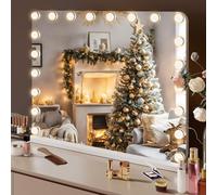 Clevich Grand Miroir Hollywood avec lumière, Miroir de Maquillage avec éclairage, 80 x 60 cm, avec USB et Type C, intensité Variable, 20 LED, loupe Amovible, Miroir Mural, Miroir de Table, 3 Couleurs