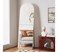 Clevich Grand Miroir sur Pied, 162 x 50 cm, avec Cadre en Aluminium, Support en métal, Miroir Mural Arche HD avec Crochet, pour Salon, Chambre, Dressing, Salle de Bain, Couloir,Doré