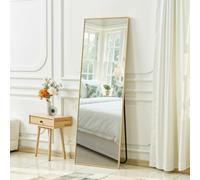 Clevich Grand Miroir sur Pied, 162 x 53 cm, avec Cadre en Aluminium renforcé, Miroir Mural HD pour Salon, Chambre, Salle de Bain, Doré