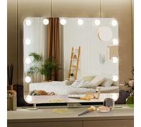Clevich Hollywood Miroir 60 x 50 cm, 14 LED à intensité variable, miroir de maquillage avec éclairage, miroir cosmétique avec lumière, 3 modes d'éclairage de couleur, miroir vanity, design double pied