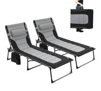 Clevich Lot de 2 chaises Longues Pliables - Taille XXL - 199 x 66 cm - avec Dossier réglable en 5 Positions - avec Oreiller et Poche latérale - Charge maximale : 150 kg - pour Plage, Piscine