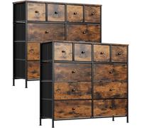 Clevich Lot de 2 commodes avec 10 tiroirs en tissu - Plateau en bois et structure en métal - Convient pour chambre à coucher, salon, chambre d'enfant, bureau, couloir, couloir - Marron rétro + noir