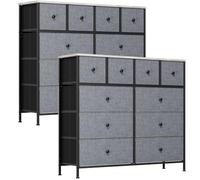 Clevich Lot de 2 commodes avec 10 tiroirs en tissu, plateau en bois, structure en métal, convient pour chambre à coucher, salon, chambre d'enfant, bureau, couloir, couloir Gris foncé