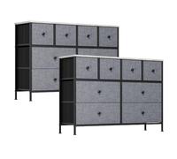 Clevich Lot de 2 tiroirs en tissu - Plateau en bois - Structure en métal robuste - Polyvalentes - Pour salon et chambre à coucher, couloir, bureau - Design vintage - Gris
