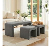 Clevich Lot de 3 bancs, Banc au Pied du lit, avec 2 Petits tabourets, Banc d'entrée, Banc incurvé Moderne, Convient pour Le Salon/la Chambre/Le Couloir/l'entrée, Gris