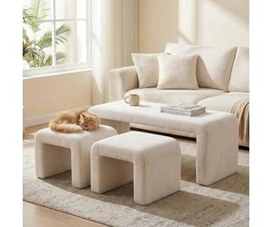 Clevich Lot de 3 bancs, Banc au Pied du lit, avec 2 Petits tabourets, Banc d'entrée, Banc incurvé Moderne, Convient pour Le Salon/la Chambre/Le Couloir/l'entrée, Beige
