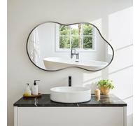 Clevich Miroir Asymétrique 50x91 cm avec Cadre Aluminium - Design Nuage Organique Moderne et Fin - Miroir Mural pour Maison, Salle de Sport et Usage Commercial - Noir