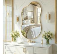 Clevich Miroir Asymétrique 50x91 cm avec Cadre Aluminium - Design Nuage Organique Moderne - Miroir Mural pour Salle de Bain, Salon, Couloir, Entrée, Chambre à Coucher - Doré