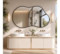 Clevich Miroir Asymétrique, Cadre en Aluminium, Verre HD, Miroir Mural décoratif Moderne, Design Nuage, pour Salle de Bain, Salon, Couloir, Chambre à Coucher, Mur (Noir, 66 x 116 cm)