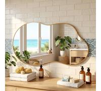 Clevich Miroir Asymétrique 66 x 116 cm Miroir Mural Ondulé Irrégulier, Doré | Wavy Miroir Forme Organique Décoratif HD, Doté d'un Cadre en Alu de Bords Polis, pour Salle de Bain Entree Maison