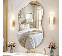 Clevich Miroir Asymétrique, Cadre en Aluminium, Verre HD, Miroir Mural décoratif Moderne, Design Nuage, pour Salle de Bain, Salon, Couloir, Chambre à Coucher, Mur (Doré, 66 x 116 cm)