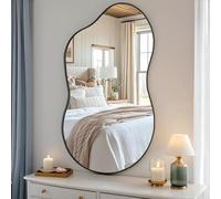 Clevich Miroir Asymétrique, Cadre en Aluminium, Verre HD, Miroir Mural décoratif Moderne, Design Nuage, pour Salle de Bain, Salon, Couloir, Chambre à Coucher, Mur (Noir, 66 x 116 cm)